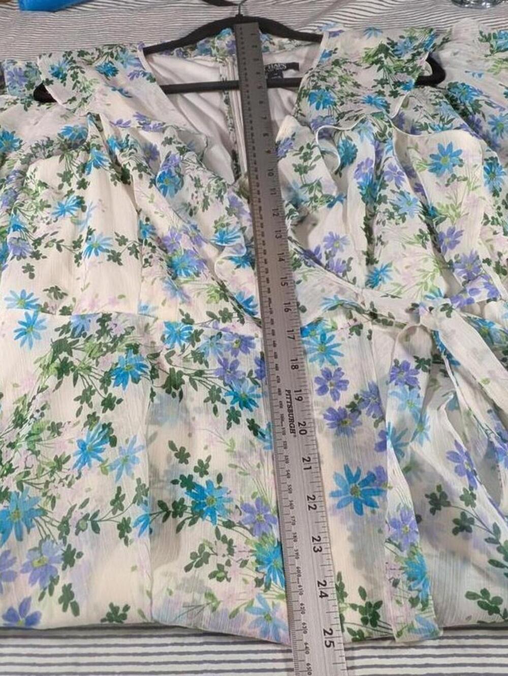 NEW Chaps Ralph Lauren $79 Size 12 White Blue Green Teal Floral Faux Wrap Dress - Picture 15 of 16